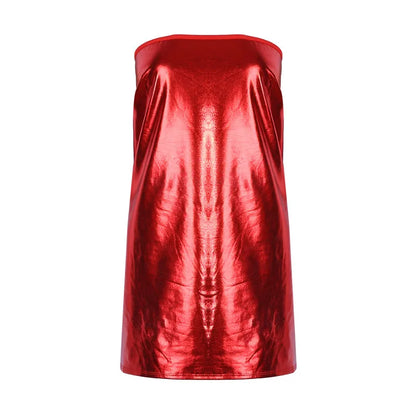 Sexy Kleider Damen PU Einfarbiges Kleid Clubwear Imitation Leder Brustwickelkleid Ärmelloses Kurzrock für Damen