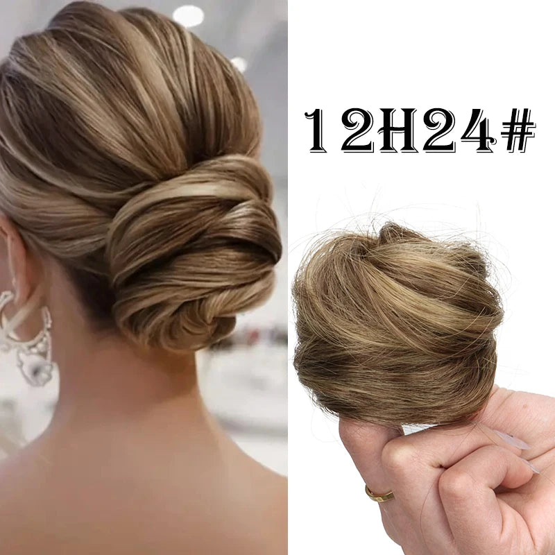 Synthetic Messy Bun Hair Piece Chignon Extension Mini Rubber Band Hair Bun Scrunchies Donut Hair Accessory Easy to Wear