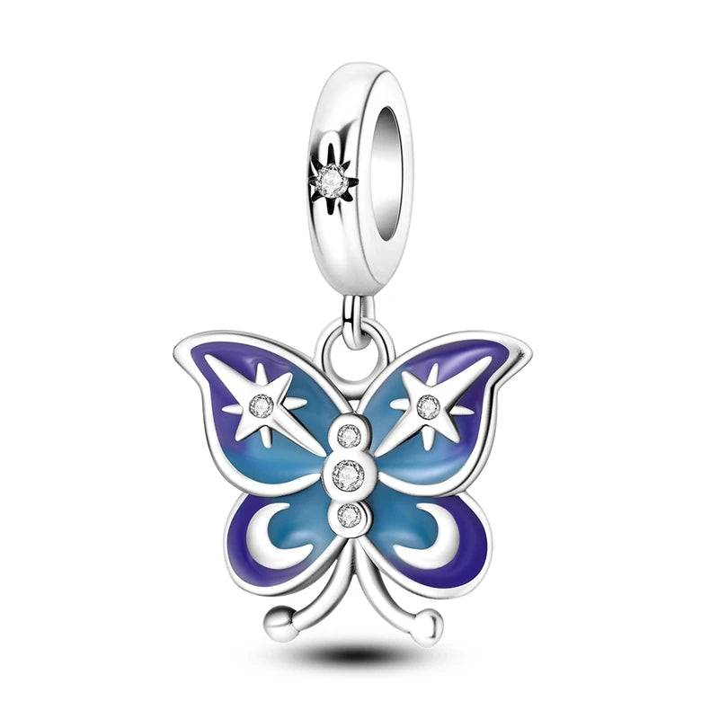 925 Sterling Silber Plattierung Bunt Schmetterling Insekt Tier Charms Perlen Funkelnder Zirkon Passend für Qikaola 925 Original Armbänder DIY Schmuck