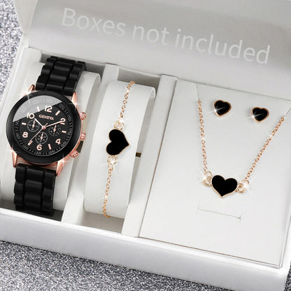 5/6PCS Damenarmbanduhren Mode Silikonarmband Damen Quarzuhr Schmuckset Reloj Mujer Mädchenuhr Geschenk (Ohne Box)