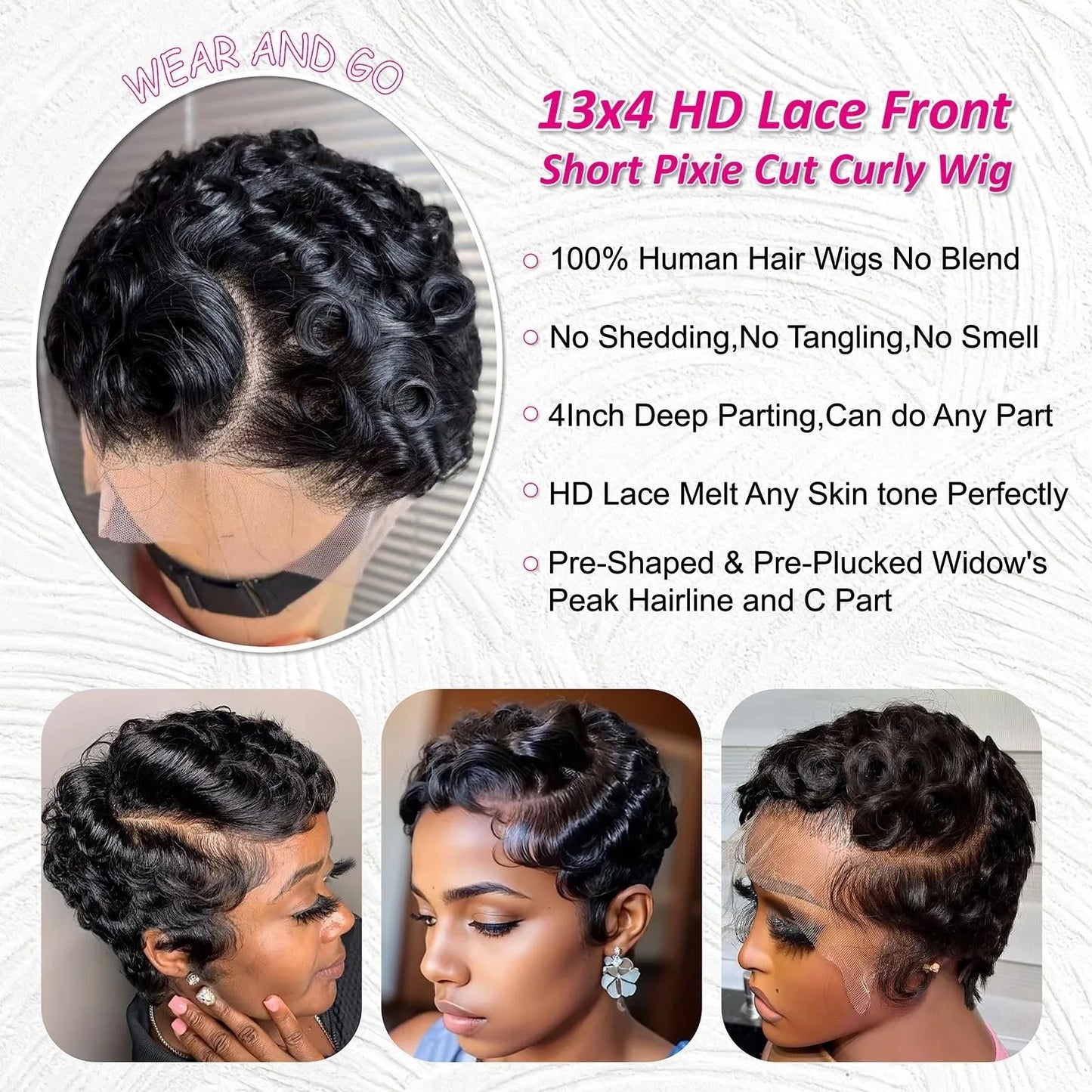 Brazilian Remy Deep Wave Pixie Cut Wig 13x4 Lace Front Pre Plucked Hairline Wavy Style 100 Human Hair For Black Women Daily Wear