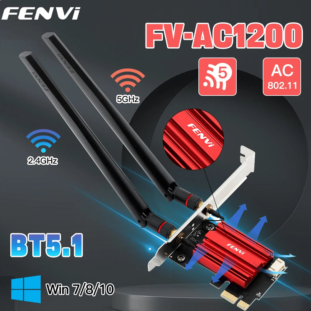FENVI WiFi 5 PCIE WLAN Adapter AC1200 Wireless Netzwerkkarte Dual Band 2.4G/5GHz 802.11AC mit Bluetooth 4.0 für Desktop Windows 10/11