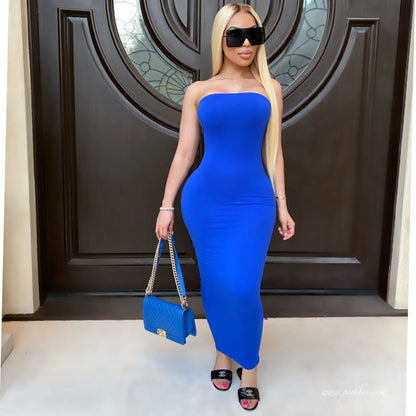 Summer Women's Sexy Sleeveless Chest Wrapped Long Beach Dress