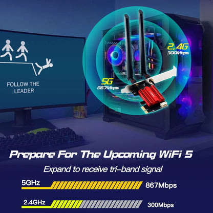 FENVI WiFi 5 PCIE WLAN Adapter AC1200 Wireless Netzwerkkarte Dual Band 2.4G/5GHz 802.11AC mit Bluetooth 4.0 für Desktop Windows 10/11