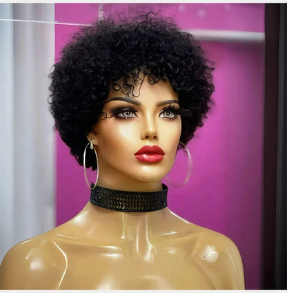 Large Bouncy Afro Kinky Curly Wigs For Women  Pre Plucked Machine Wig Brazilian Virgin Remy Human Hair Wigs
