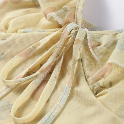 Sommerliches Blumenprint Damen Sexy tief ausgeschnittenes Kleid Ärmellos Rückenfrei Schmale Trägerkleider 2025 Strandurlaub Damen Vestidos