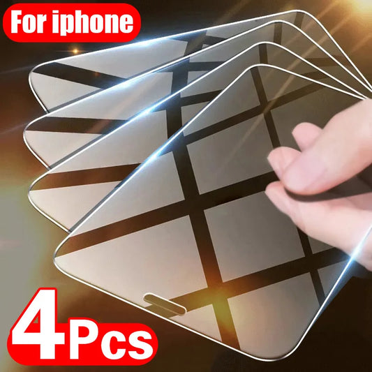 4 Stk. Panzerglas für iPhone 11 12 13 14 15 16 17 Pro Max Displayschutzfolie für iPhone 12 13 Mini 7 8 6 Plus SE Glas