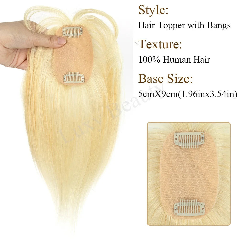 Brown Human Hair Topper With Bangs Women 5x9cm Natural Black Highlights Blonde Skin Scalp Clip in Topper Hair Pieces Human Hair