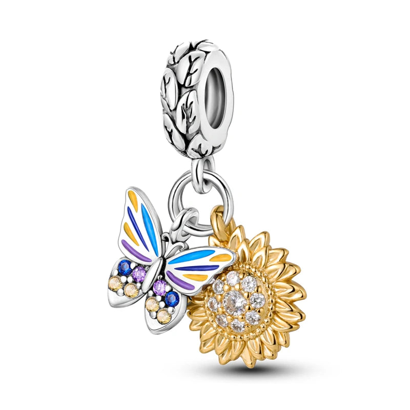 925 Sterling Silber Plattierung Bunt Schmetterling Insekt Tier Charms Perlen Funkelnder Zirkon Passend für Qikaola 925 Original Armbänder DIY Schmuck