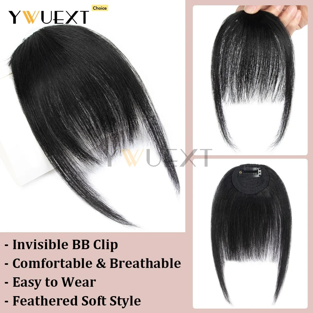Clip In Human Hair Bangs Straight Hair Piece Machine Remy French Bangs for Women Easy to Wear and Remove Hairpiece Thin Hair