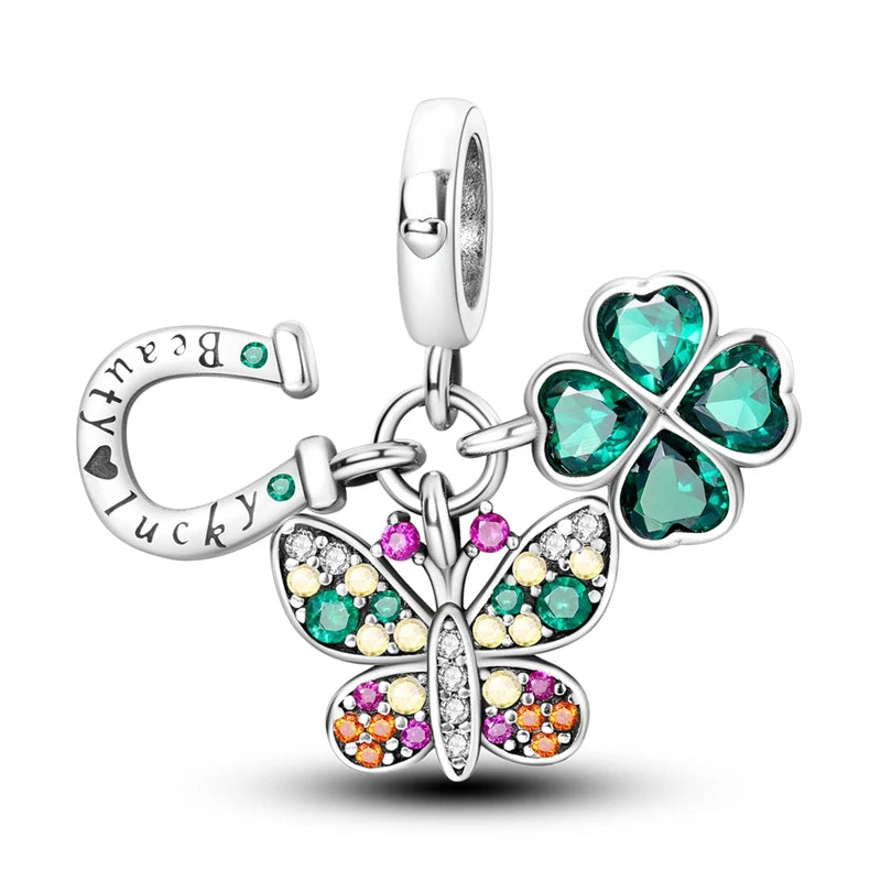 925 Sterling Silber Plattierung Bunt Schmetterling Insekt Tier Charms Perlen Funkelnder Zirkon Passend für Qikaola 925 Original Armbänder DIY Schmuck