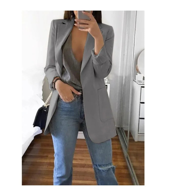 European and American Fashion Casual Suit Polo Neck Slim Fit Cardigan Temperament Women's  Coat Spring and Autumn 2024