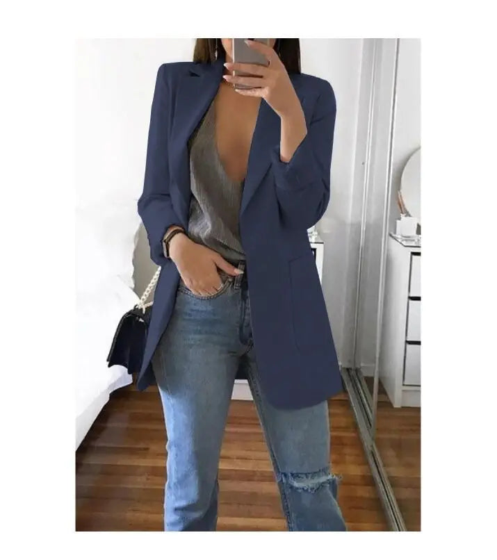 European and American Fashion Casual Suit Polo Neck Slim Fit Cardigan Temperament Women's  Coat Spring and Autumn 2024