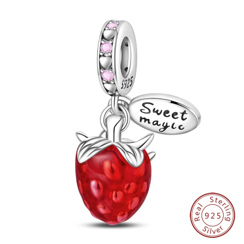 Original 925 Sterling Silber Rote Charm Perlen Rotwein Chili Hantel Anhänger für Frauen Passend für DIY Armband Geburtstag Schmuck Geschenk