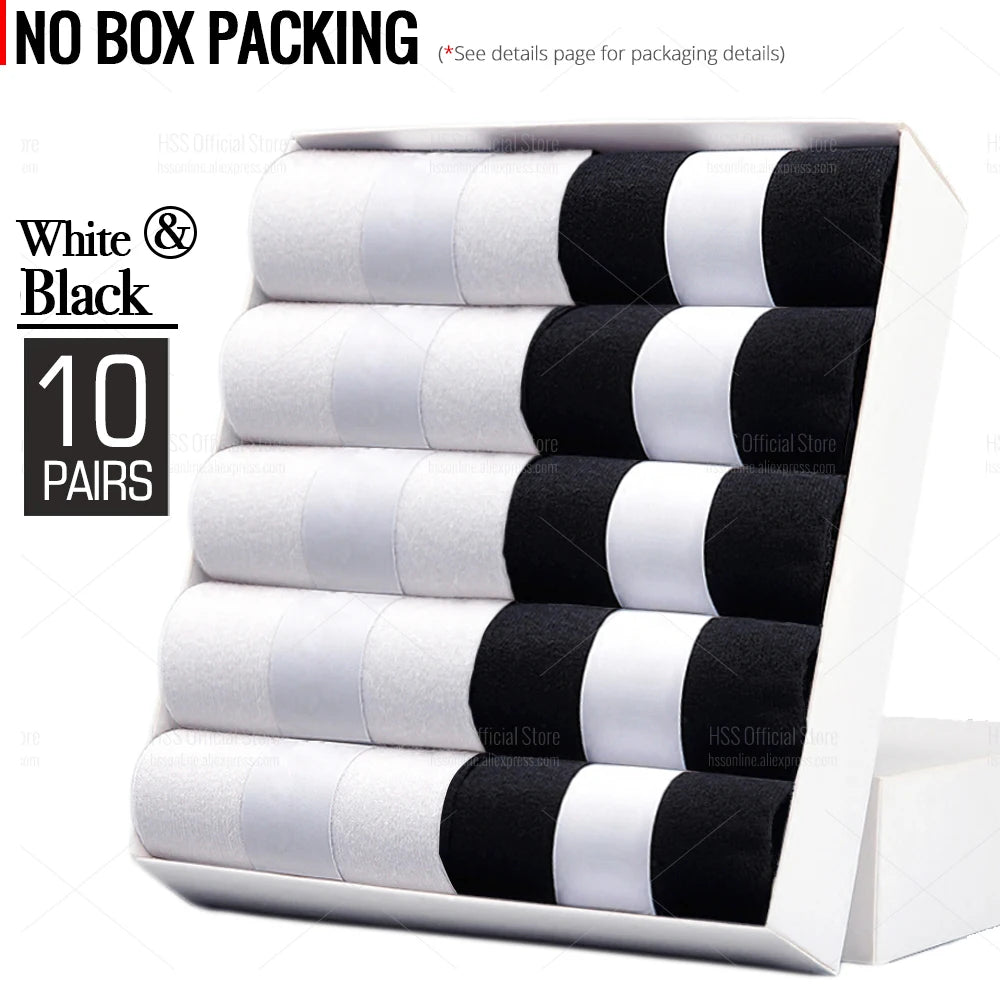 HSS 5/10 Pairs Men's Cotton Blend Socks Black Business Men Socks Soft Breathable Summer Winter for Male Socks Plus Size (6.5-14)