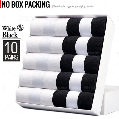 HSS 5/10 Pairs Men's Cotton Blend Socks Black Business Men Socks Soft Breathable Summer Winter for Male Socks Plus Size (6.5-14)