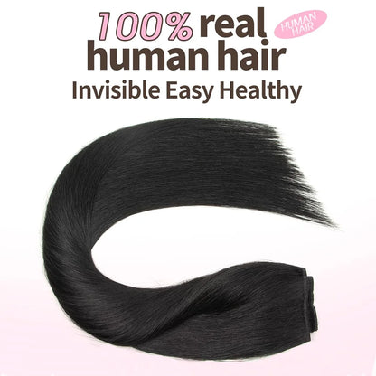 Fish Line 100 Human Hair Extension Piece Hair Blonde Remy Straight Hair Fishing Wire with 3 Clips Invisible Wire Hair Extension