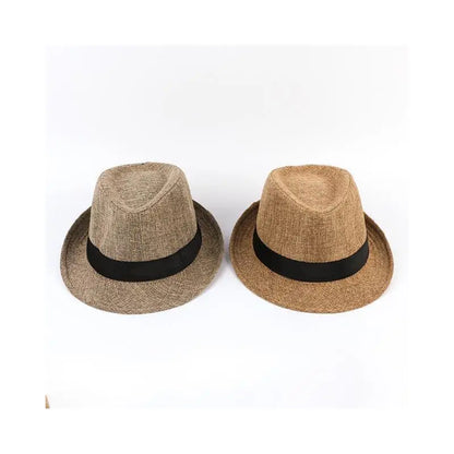 Men's Fashion Top Hat Cotton Linen Solid Jazz Hat Men's English Gentleman Hat Versatile Casual Sunshade Four Seasons Hats Gifts