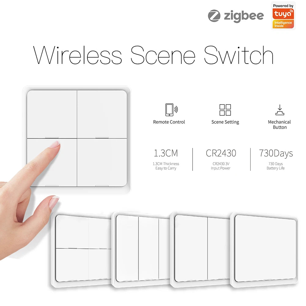 MOES 4-fach Tuya ZigBee Wireless 12-Szenen-Schalter Taster Batteriebetrieben Automatisierungsszenario für Tuya Geräte