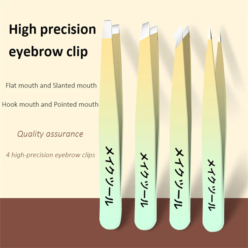 Ouriner Augenbrauenpinzetten-Set 4-teilig Edelstahl-Augenbrauenpinzetten Professionelles Beauty-Tool-Set für Gesichtshaare und einwachsende Haare