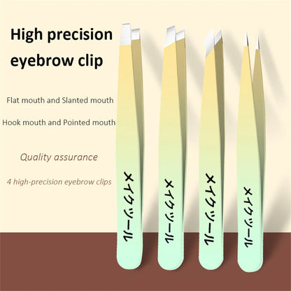 Ouriner Augenbrauenpinzetten-Set 4-teilig Edelstahl-Augenbrauenpinzetten Professionelles Beauty-Tool-Set für Gesichtshaare und einwachsende Haare