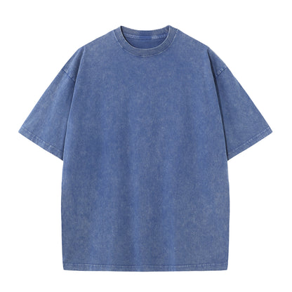 Men's summer pure cotton distressed retro drop shoulder T-shirt solid color loose casual breathable men's casual T-shirt tops