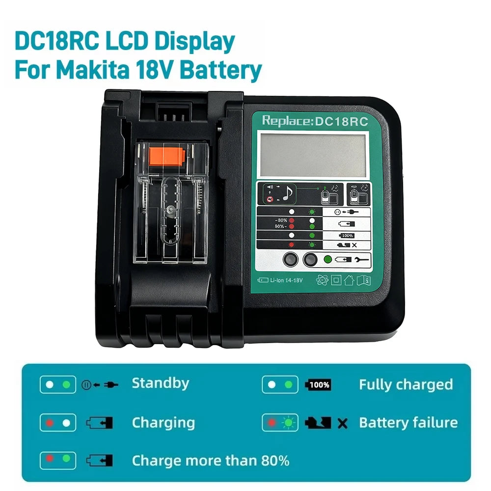 Ersatz für Makita 14.4V - 18V Schnellladegerät DC18RC für Makita Li-Ionen-Akku BL1860 BL1850 3.0 A mit LED-Anzeige