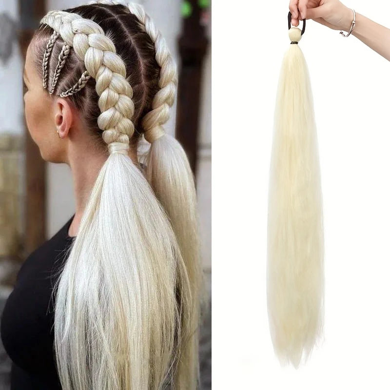 Synthetic 26Inch Long Straight Ponytail Elastic Hair Colorful Braiding Ponytail Hair Extensions Hair Accessories for Women