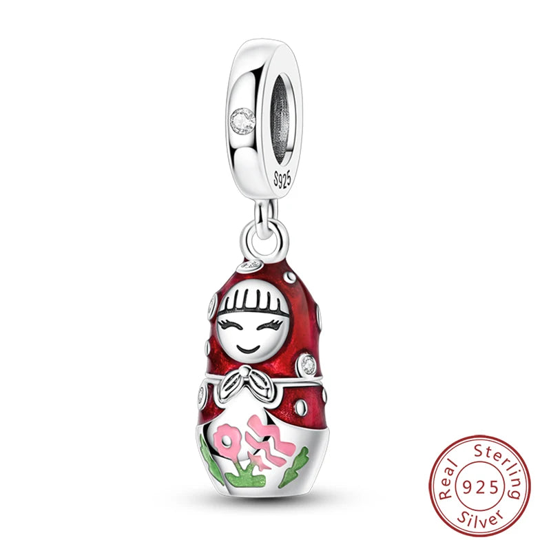 Original 925 Sterling Silber Rote Charm Perlen Rotwein Chili Hantel Anhänger für Frauen Passend für DIY Armband Geburtstag Schmuck Geschenk