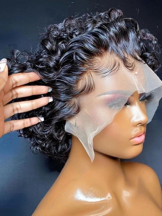 Pixie Cut Perücke Echthaar 13x1 Lace Frontal Wigs für Damen Echthaar Kurzer Bob Echthaar Perücken Lace Front Echthaar Perücke