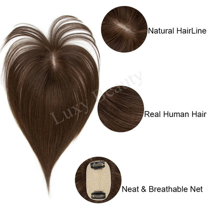 Brown Human Hair Topper With Bangs Women 5x9cm Natural Black Highlights Blonde Skin Scalp Clip in Topper Hair Pieces Human Hair
