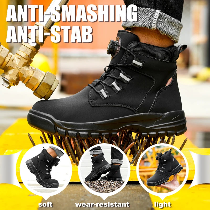 Wasserdichte Sicherheitsstiefel Herren Unzerstörbare Stahlkappen-Arbeitsschuhe Stichfeste Antikollisions-Sicherheitsschuhe Biker Botas Para Hombre
