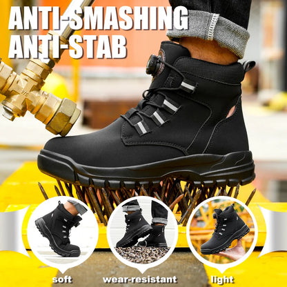 Wasserdichte Sicherheitsstiefel Herren Unzerstörbare Stahlkappen-Arbeitsschuhe Stichfeste Antikollisions-Sicherheitsschuhe Biker Botas Para Hombre