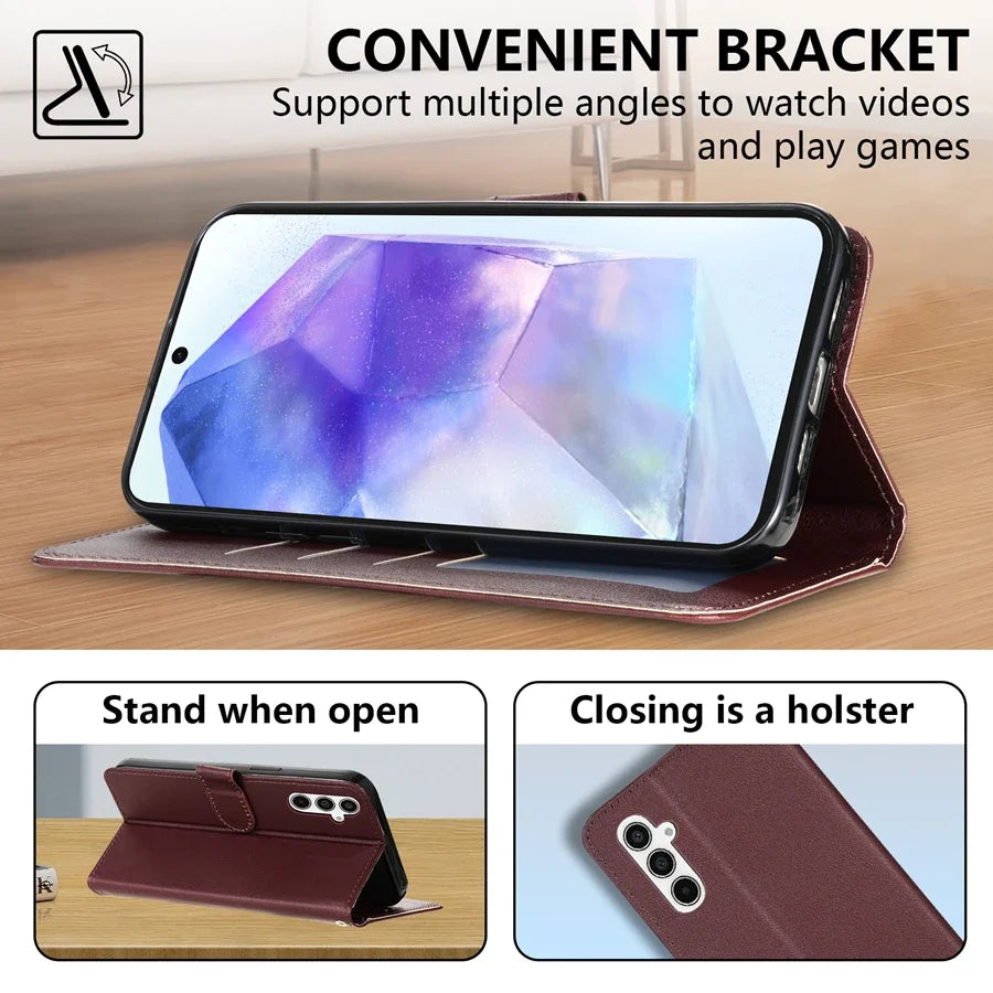 Magnetische Flip-Lederhülle mit Kartenfach für Samsung Galaxy A05s A06 A07 A12 A13 A14 A15 A16 A17 A24 A26 A34 A35 A36 A52 A53 A54 A55 A56