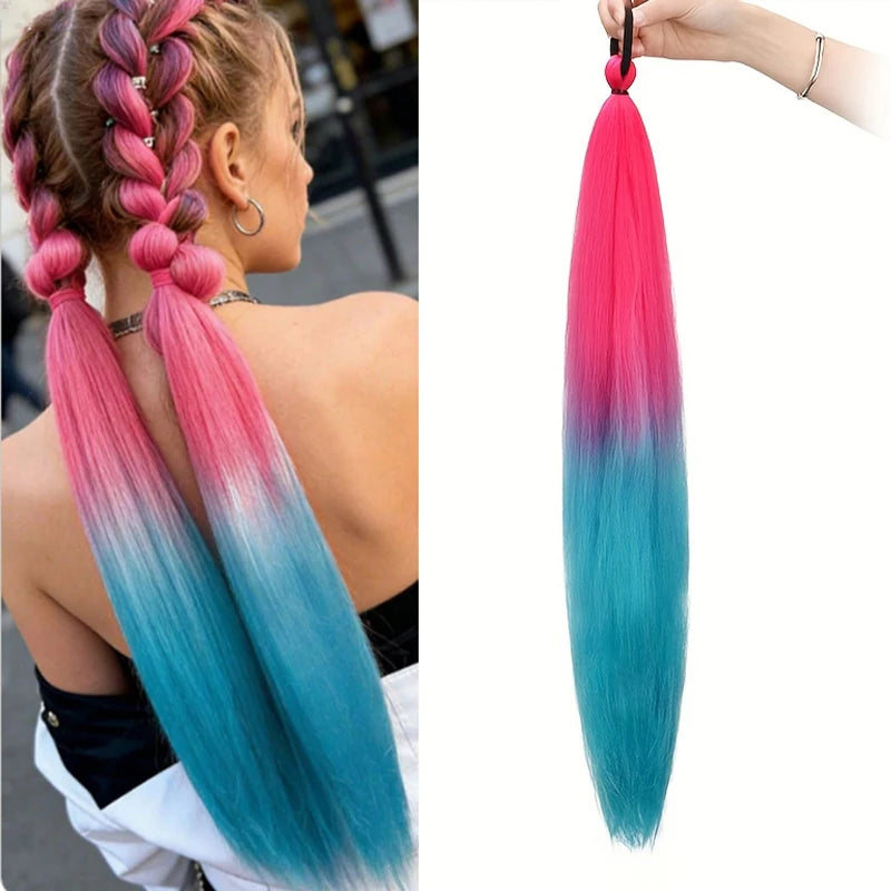Synthetic 26Inch Long Straight Ponytail Elastic Hair Colorful Braiding Ponytail Hair Extensions Hair Accessories for Women