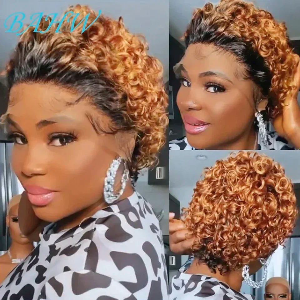 Brazilian Human Hair Wig  Curly Pixie Bob Short Preplucked Hairline 13X1 Hd Lace Front Bob Water Wave Wig
