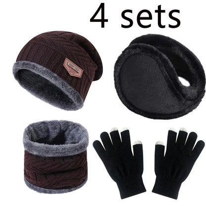 Winter hat for men women Beanie Hats Scarf glove Earmuff Set Thick Warm Slouchy Beanies Hat for boy girl cap