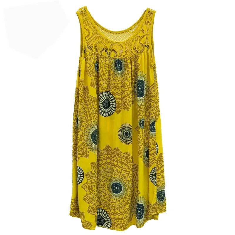Damenbekleidung Sommer ärmelloses Camisole-Kleid Spitzenprint ärmelloses großes Schaukelkleid lockeres sexy Kleid langer Rock Übergröße
