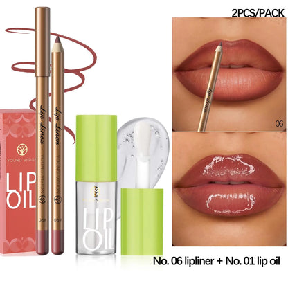 USHAS 12 Color Lip Liner + LIPSTICK Set Easy Coloring Matte Lipstick Long lasting nude red lipstick
