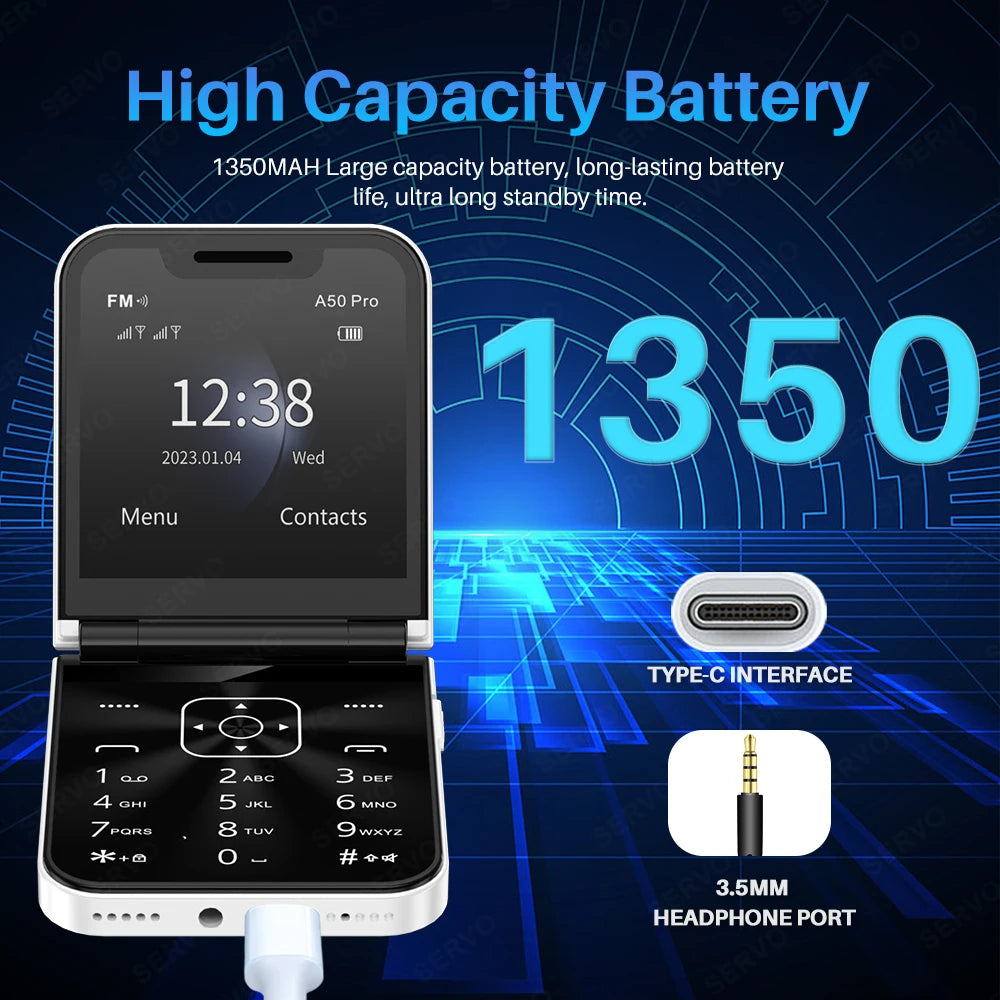 SERVO A50 PRO Klapphandy Dual-SIM Standby Anrufaufzeichnung Kurzwahl Blacklist FM Radio 2G GSM Tastenklapphandys