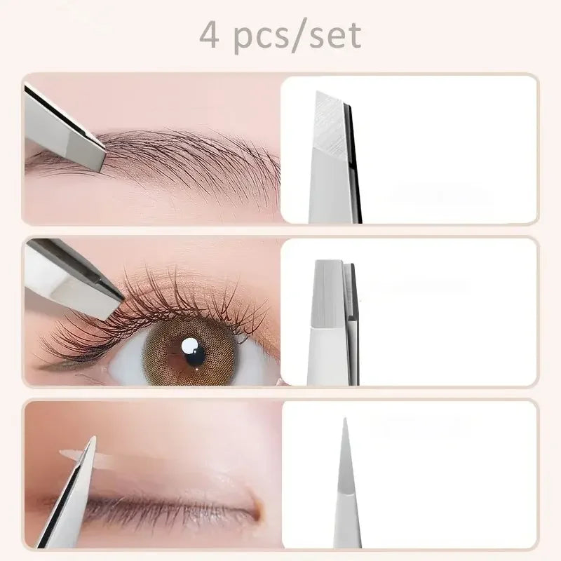 Ouriner Augenbrauenpinzetten-Set 4-teilig Edelstahl-Augenbrauenpinzetten Professionelles Beauty-Tool-Set für Gesichtshaare und einwachsende Haare