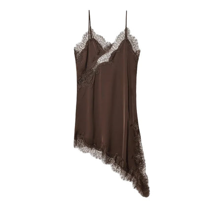 MUJER Lace Slip Mini Dress Women Satin Backless Summer Dress Woman Asymmetric Party Women's Dress Sexy Beach Dresses for Women