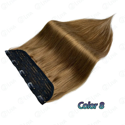#6 Light Brown Bone Straight Clip In Hair Extensions 1 Piece 5 Clips Full Head One-Piece Clip In Human Hair Extensions 100G/Set