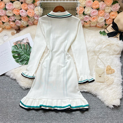 YuooMuoo Brand Fashion Women Knitted Mini Dress Ins Hot Sexy Package Hips Ruffled Party Dress Streetwear Lady Outfits Vestidos