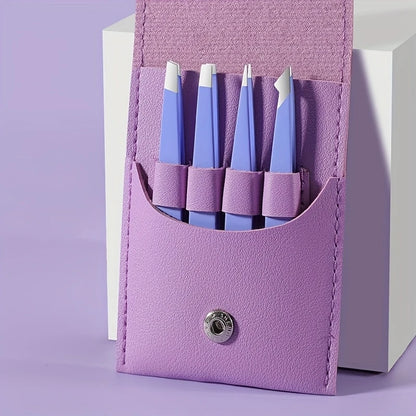 Ouriner Augenbrauenpinzetten-Set 4-teilig Edelstahl-Augenbrauenpinzetten Professionelles Beauty-Tool-Set für Gesichtshaare und einwachsende Haare