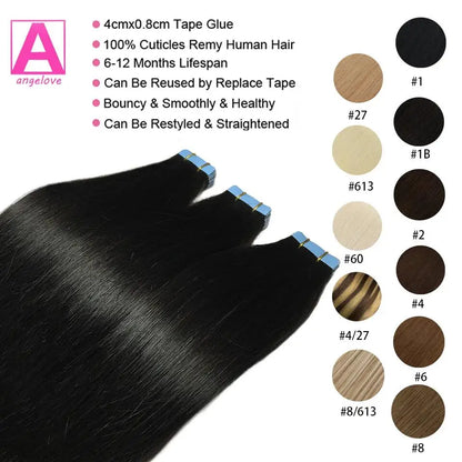 Tape In 100% Real Remy Human Hair Brazilian Human Hair Straight Extensions Skin Weft Adhesive Glue On Salon Quality for Woman