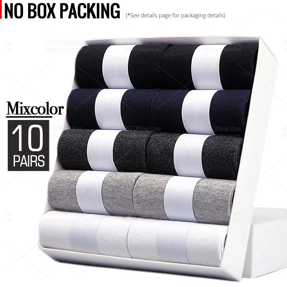 HSS 5/10 Pairs Men's Cotton Blend Socks Black Business Men Socks Soft Breathable Summer Winter for Male Socks Plus Size (6.5-14)