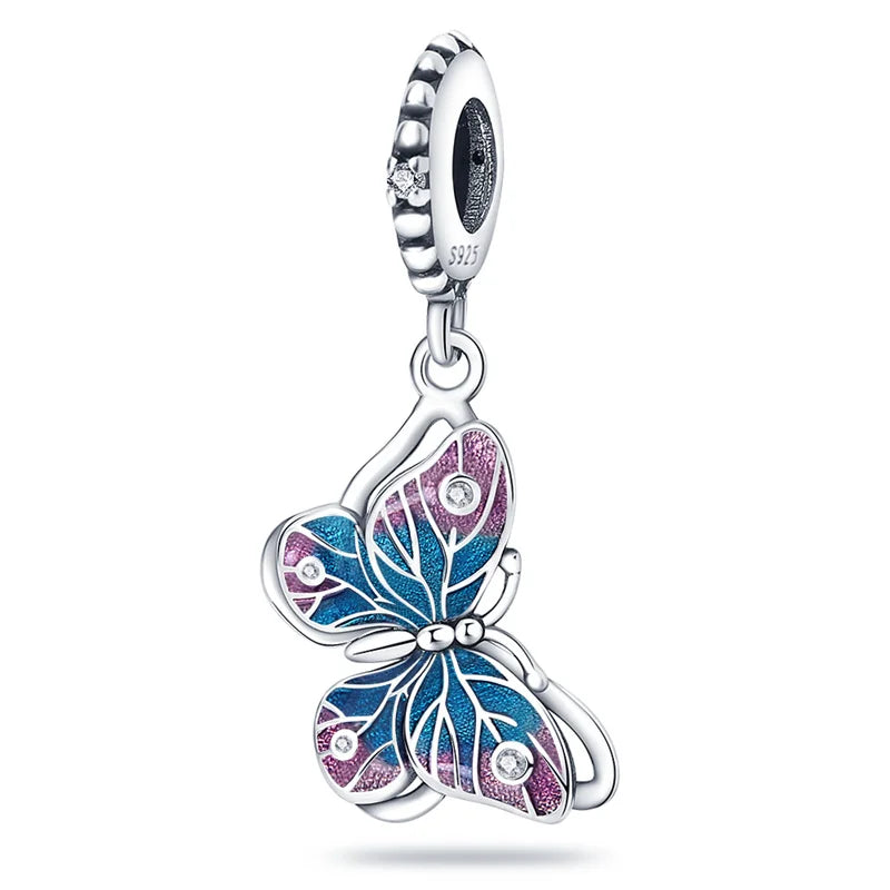 925 Sterling Silber Plattierung Bunt Schmetterling Insekt Tier Charms Perlen Funkelnder Zirkon Passend für Qikaola 925 Original Armbänder DIY Schmuck