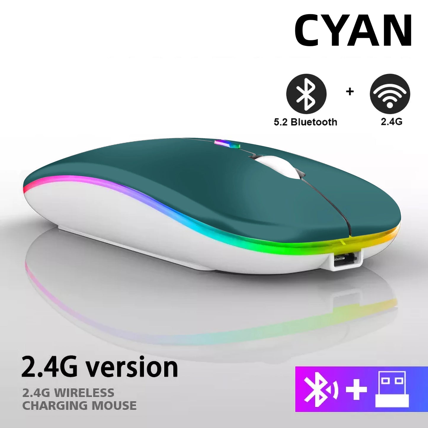 Wiederaufladbare kabellose Bluetooth-Maus mit 2,4-GHz-USB-RGB, 1600-DPI-Maus für Computer, Laptop, Tablet-PC, Macbook, Gaming-Maus, Gamer