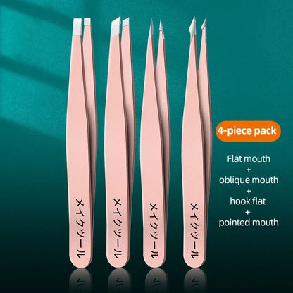Ouriner Augenbrauenpinzetten-Set 4-teilig Edelstahl-Augenbrauenpinzetten Professionelles Beauty-Tool-Set für Gesichtshaare und einwachsende Haare